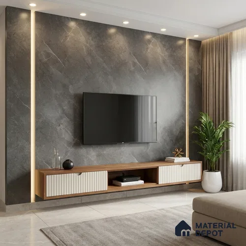 LM 01445 Iceland Dark Grey 8 ft x 4 ft Super Matte Finish Decorative Laminate - 1 mm  | Suitable for TV Unit, Wardrobe, Kitchen Cabinets