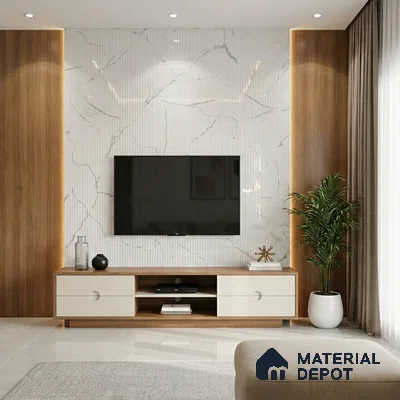 Marble Fluted Look LM 01461 Cloud Canvas 8 ft x 4 ft High Gloss Finish Decorative Laminate - 1 mm  | Suitable for TV Unit, Wardrobe, Kitchen Cabinets