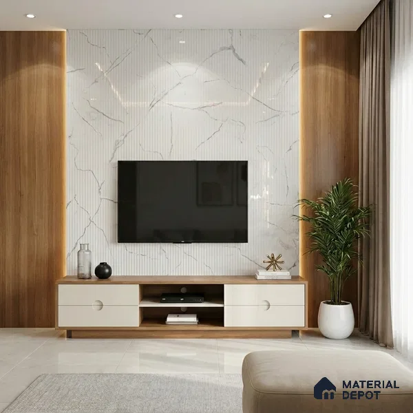 Marble Fluted Look LM 01461 Cloud Canvas 8 ft x 4 ft High Gloss Finish Decorative Laminate - 1 mm  | Suitable for TV Unit, Wardrobe, Kitchen Cabinets