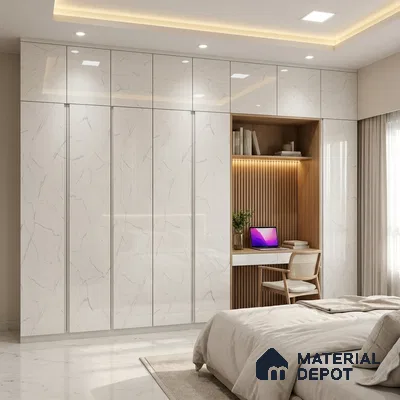 Marble Fluted Look LM 01461 Cloud Canvas 8 ft x 4 ft High Gloss Finish Decorative Laminate - 1 mm  | Suitable for TV Unit, Wardrobe, Kitchen Cabinets
