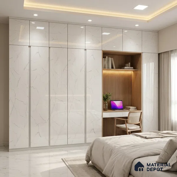 Marble Fluted Look LM 01461 Cloud Canvas 8 ft x 4 ft High Gloss Finish Decorative Laminate - 1 mm  | Suitable for TV Unit, Wardrobe, Kitchen Cabinets