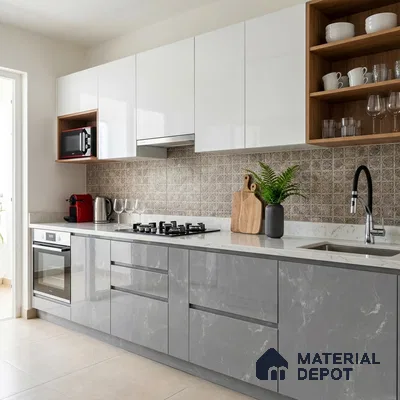 LM 01462 Tokyo Grey 8 ft x 4 ft High Gloss Finish Decorative Laminate - 1 mm  | Suitable for TV Unit, Wardrobe, Kitchen Cabinets
