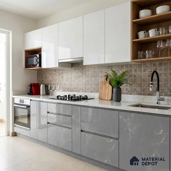 LM 01462 Tokyo Grey 8 ft x 4 ft High Gloss Finish Decorative Laminate - 1 mm  | Suitable for TV Unit, Wardrobe, Kitchen Cabinets