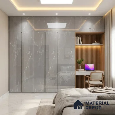LM 01462 Tokyo Grey 8 ft x 4 ft High Gloss Finish Decorative Laminate - 1 mm  | Suitable for TV Unit, Wardrobe, Kitchen Cabinets