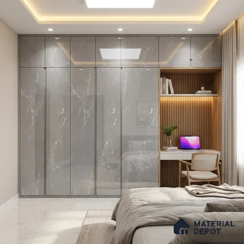 LM 01462 Tokyo Grey 8 ft x 4 ft High Gloss Finish Decorative Laminate - 1 mm  | Suitable for TV Unit, Wardrobe, Kitchen Cabinets