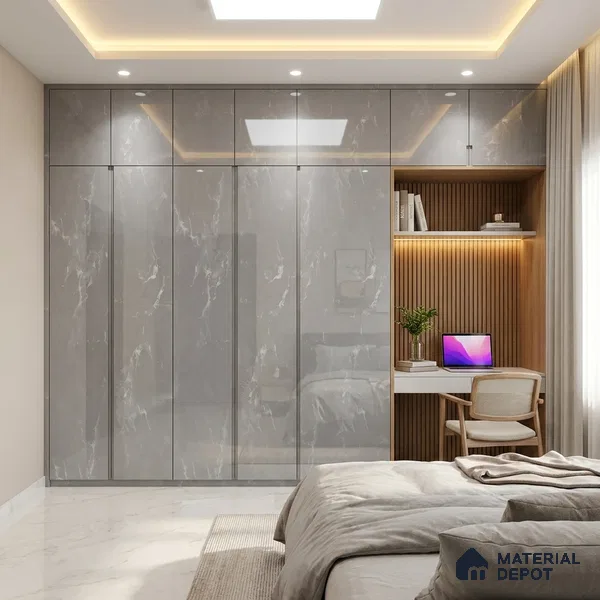 LM 01462 Tokyo Grey 8 ft x 4 ft High Gloss Finish Decorative Laminate - 1 mm  | Suitable for TV Unit, Wardrobe, Kitchen Cabinets