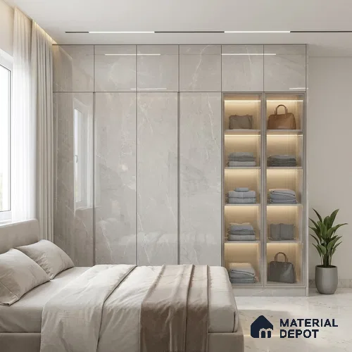 LM 01465 Iceland Grey 8 ft x 4 ft High Gloss Finish Decorative Laminate - 1 mm  | Suitable for TV Unit, Wardrobe, Kitchen Cabinets