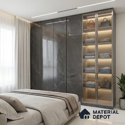 LM 01466 Iceland Dark Grey 8 ft x 4 ft High Gloss Finish Decorative Laminate - 1 mm  | Suitable for TV Unit, Wardrobe, Kitchen Cabinets