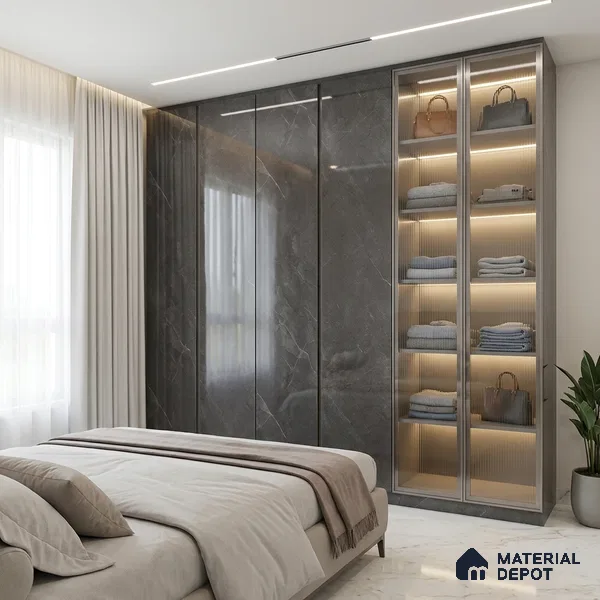 LM 01466 Iceland Dark Grey 8 ft x 4 ft High Gloss Finish Decorative Laminate - 1 mm  | Suitable for TV Unit, Wardrobe, Kitchen Cabinets