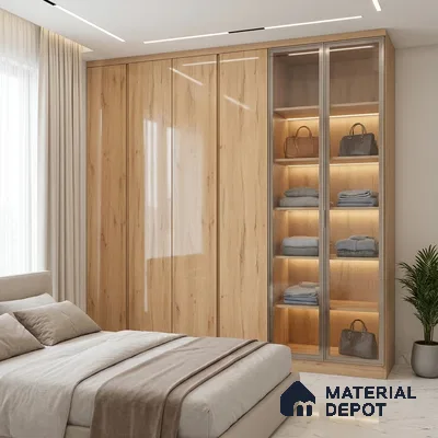 Wooden Look LM 01467 Ivory Glow 8 ft x 4 ft High Gloss Finish Decorative Laminate - 1 mm  | Suitable for TV Unit, Wardrobe, Kitchen Cabinets