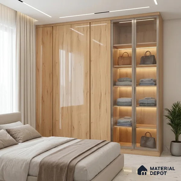 Wooden Look LM 01467 Ivory Glow 8 ft x 4 ft High Gloss Finish Decorative Laminate - 1 mm  | Suitable for TV Unit, Wardrobe, Kitchen Cabinets