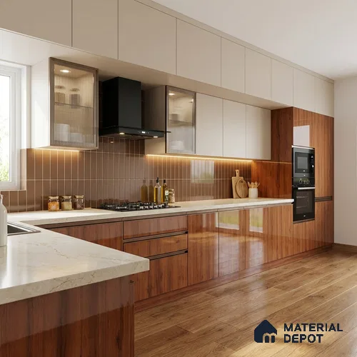 Wooden Look LM 01470 Ripple Wood 8 ft x 4 ft High Gloss Finish Decorative Laminate - 1 mm  | Suitable for TV Unit, Wardrobe, Kitchen Cabinets