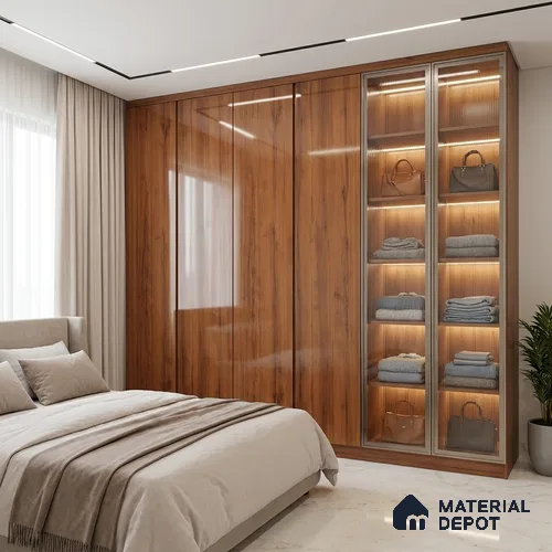 Wooden Look LM 01470 Ripple Wood 8 ft x 4 ft High Gloss Finish Decorative Laminate - 1 mm | Suitable for TV Unit, Wardrobe, Kitchen Cabinets
