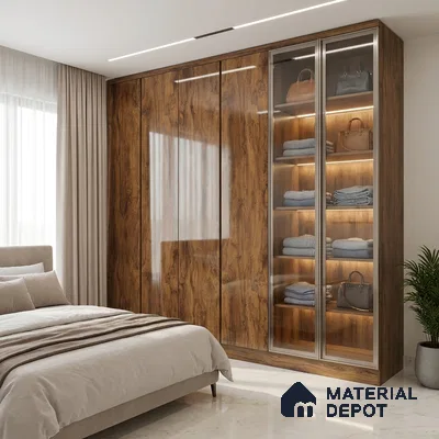 Wooden Look LM 01477 Toasted Timber 8 ft x 4 ft High Gloss Finish Decorative Laminate - 1 mm  | Suitable for TV Unit, Wardrobe, Kitchen Cabinets