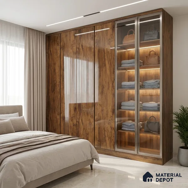 Wooden Look LM 01477 Toasted Timber 8 ft x 4 ft High Gloss Finish Decorative Laminate - 1 mm  | Suitable for TV Unit, Wardrobe, Kitchen Cabinets