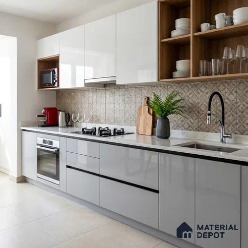 LM 01517 Designer White 8 ft x 4 ft High Gloss Finish Decorative Laminate - 1 mm  | Suitable for Living Room, Kitchen, Office