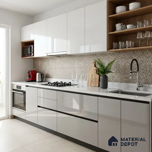 LM 01519 Nickel High Gloss White 8 ft x 4 ft High Gloss Finish Decorative Laminate - 1 mm | Suitable for Living Room, Kitchen, Office
