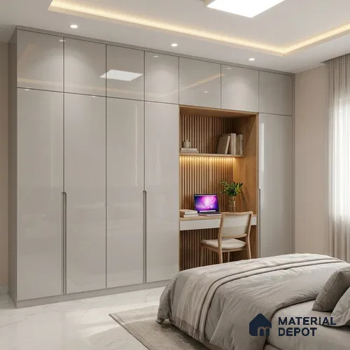 LM 01519 Nickel High Gloss White 8 ft x 4 ft High Gloss Finish Decorative Laminate - 1 mm  | Suitable for Living Room, Kitchen, Office