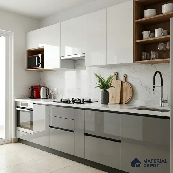 LM 01520 Dust 8 ft x 4 ft High Gloss Finish Decorative Laminate - 1 mm  | Suitable for Living Room, Kitchen, Office
