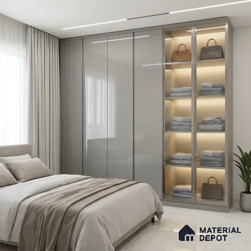 LM 01521 Light Grey 8 ft x 4 ft High Gloss Finish Decorative Laminate - 1 mm  | Suitable for Living Room, Kitchen, Office