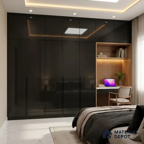 LM 01524 Jet Black 8 ft x 4 ft High Gloss Finish Decorative Laminate - 1 mm  | Suitable for Living Room, Kitchen, Office