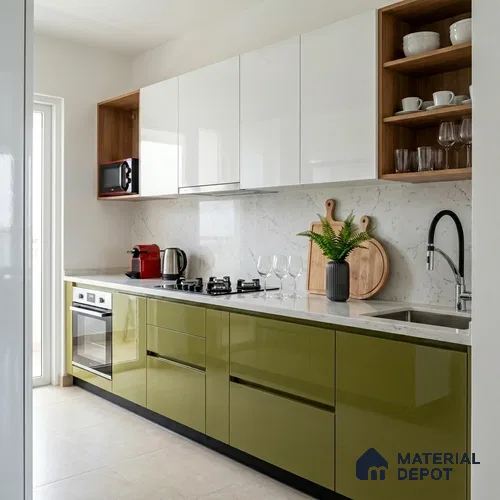 LM 01530 Olive 8 ft x 4 ft High Gloss Finish Decorative Laminate - 1 mm | Suitable for Living Room, Kitchen, Office