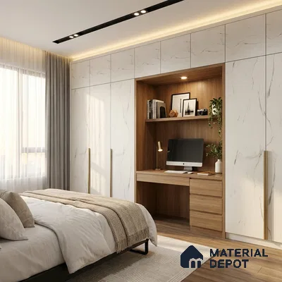 Marble Look LM 01618 Irish Carrara 8 ft x 4 ft Texture Finish Decorative Laminate - 1 mm | Suitable for TV Unit, Wardrobe, Kitchen Cabinets