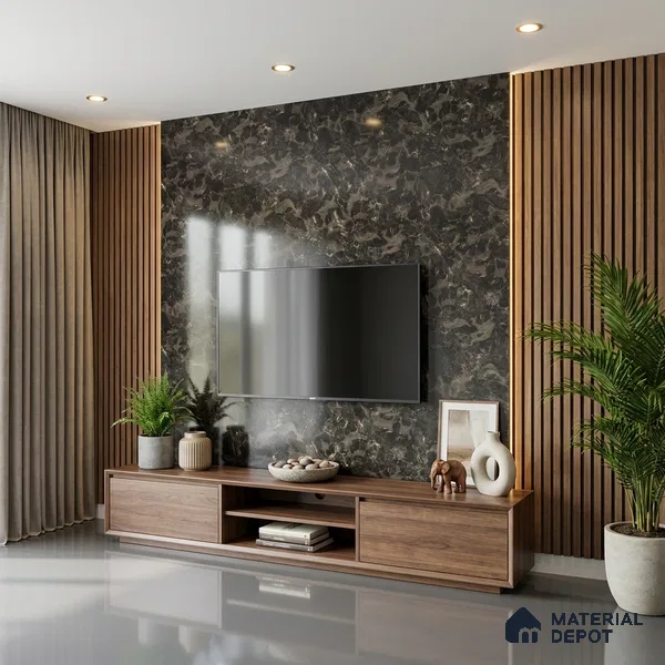 Marble Look LM 01619 Dynamic Calacatta 8 ft x 4 ft Texture Finish Decorative Laminate - 1 mm | Suitable for TV Unit, Wardrobe, Kitchen Cabinets