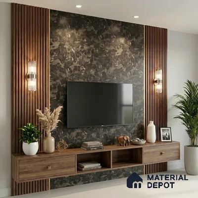 Marble Look LM 01619 Dynamic Calacatta 8 ft x 4 ft Texture Finish Decorative Laminate - 1 mm | Suitable for TV Unit, Wardrobe, Kitchen Cabinets