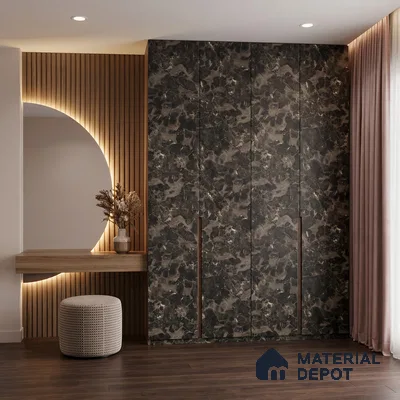 Marble Look LM 01619 Dynamic Calacatta 8 ft x 4 ft Texture Finish Decorative Laminate - 1 mm | Suitable for TV Unit, Wardrobe, Kitchen Cabinets