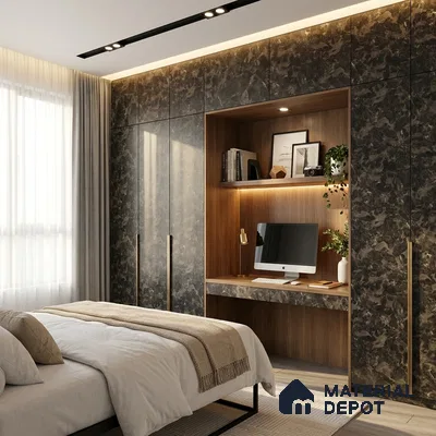 Marble Look LM 01619 Dynamic Calacatta 8 ft x 4 ft Texture Finish Decorative Laminate - 1 mm | Suitable for TV Unit, Wardrobe, Kitchen Cabinets