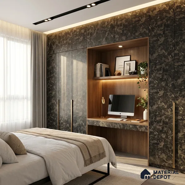Marble Look LM 01619 Dynamic Calacatta 8 ft x 4 ft Texture Finish Decorative Laminate - 1 mm | Suitable for TV Unit, Wardrobe, Kitchen Cabinets