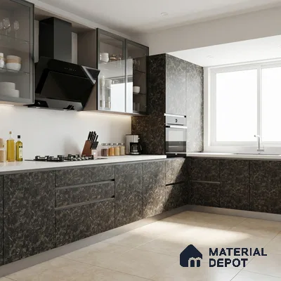 Marble Look LM 01619 Dynamic Calacatta 8 ft x 4 ft Texture Finish Decorative Laminate - 1 mm | Suitable for TV Unit, Wardrobe, Kitchen Cabinets