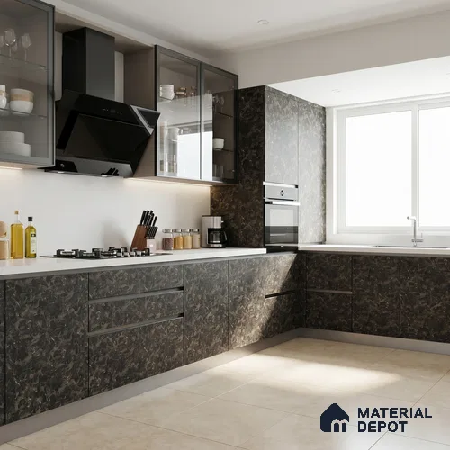 Marble Look LM 01619 Dynamic Calacatta 8 ft x 4 ft Texture Finish Decorative Laminate - 1 mm | Suitable for TV Unit, Wardrobe, Kitchen Cabinets
