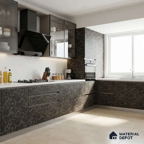 Marble Look LM 01619 Dynamic Calacatta 8 ft x 4 ft Texture Finish Decorative Laminate - 1 mm | Suitable for TV Unit, Wardrobe, Kitchen Cabinets
