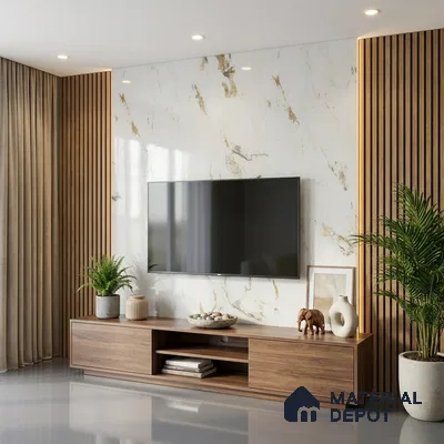 Marble Look LM 01621 Creamy Venetino 8 ft x 4 ft Texture Finish Decorative Laminate - 1 mm | Suitable for TV Unit, Wardrobe, Kitchen Cabinets