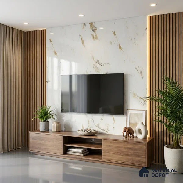 Marble Look LM 01621 Creamy Venetino 8 ft x 4 ft Texture Finish Decorative Laminate - 1 mm | Suitable for TV Unit, Wardrobe, Kitchen Cabinets