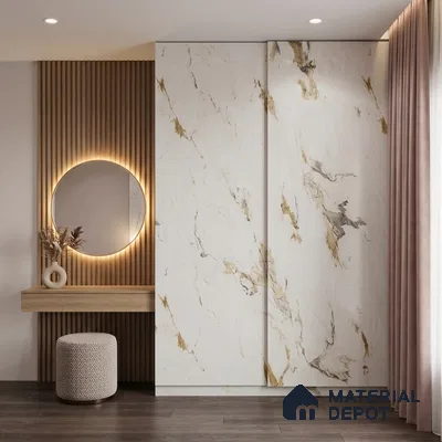 Marble Look LM 01621 Creamy Venetino 8 ft x 4 ft Texture Finish Decorative Laminate - 1 mm | Suitable for TV Unit, Wardrobe, Kitchen Cabinets