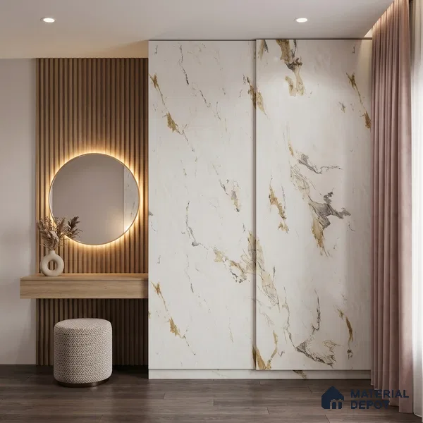 Marble Look LM 01621 Creamy Venetino 8 ft x 4 ft Texture Finish Decorative Laminate - 1 mm | Suitable for TV Unit, Wardrobe, Kitchen Cabinets