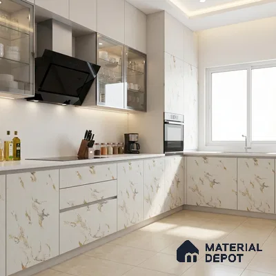 Marble Look LM 01621 Creamy Venetino 8 ft x 4 ft Texture Finish Decorative Laminate - 1 mm | Suitable for TV Unit, Wardrobe, Kitchen Cabinets