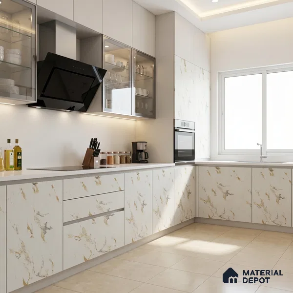 Marble Look LM 01621 Creamy Venetino 8 ft x 4 ft Texture Finish Decorative Laminate - 1 mm | Suitable for TV Unit, Wardrobe, Kitchen Cabinets