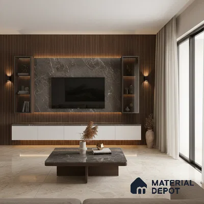 Stone Look LM 01702 Glossy Carrara 8 ft x 4 ft High Gloss Finish Decorative Laminate - 1 mm | Suitable for TV Unit, Wardrobe, Kitchen Cabinets