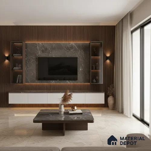 Stone Look LM 01702 Glossy Carrara 8 ft x 4 ft High Gloss Finish Decorative Laminate - 1 mm | Suitable for TV Unit, Wardrobe, Kitchen Cabinets