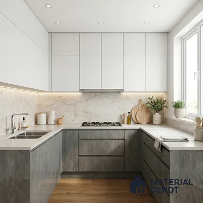 Stone Look LM 01702 Glossy Carrara 8 ft x 4 ft High Gloss Finish Decorative Laminate - 1 mm | Suitable for TV Unit, Wardrobe, Kitchen Cabinets