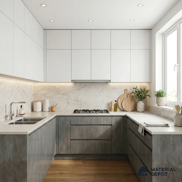 Stone Look LM 01702 Glossy Carrara 8 ft x 4 ft High Gloss Finish Decorative Laminate - 1 mm | Suitable for TV Unit, Wardrobe, Kitchen Cabinets