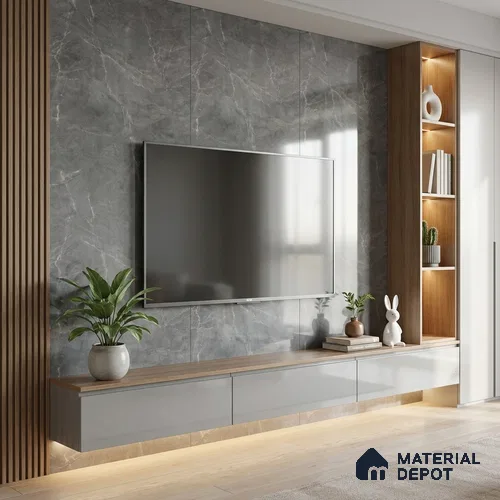 Marble Look LM 01705 Dense Emperador 8 ft x 4 ft High Gloss Finish Decorative Laminate - 1 mm | Suitable for TV Unit, Wardrobe, Kitchen Cabinets