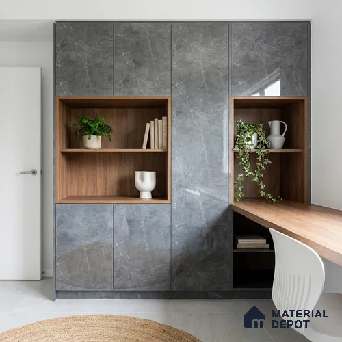 Marble Look LM 01705 Dense Emperador 8 ft x 4 ft High Gloss Finish Decorative Laminate - 1 mm | Suitable for TV Unit, Wardrobe, Kitchen Cabinets