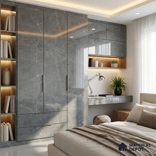 Marble Look LM 01705 Dense Emperador 8 ft x 4 ft High Gloss Finish Decorative Laminate - 1 mm | Suitable for TV Unit, Wardrobe, Kitchen Cabinets
