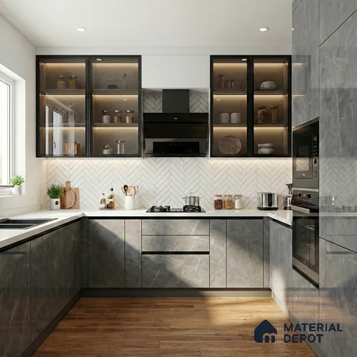 Marble Look LM 01705 Dense Emperador 8 ft x 4 ft High Gloss Finish Decorative Laminate - 1 mm | Suitable for TV Unit, Wardrobe, Kitchen Cabinets