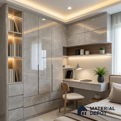 Marble Look LM 01706 Dull Calacatta 8 ft x 4 ft High Gloss Finish Decorative Laminate - 1 mm | Suitable for TV Unit, Wardrobe, Kitchen Cabinets